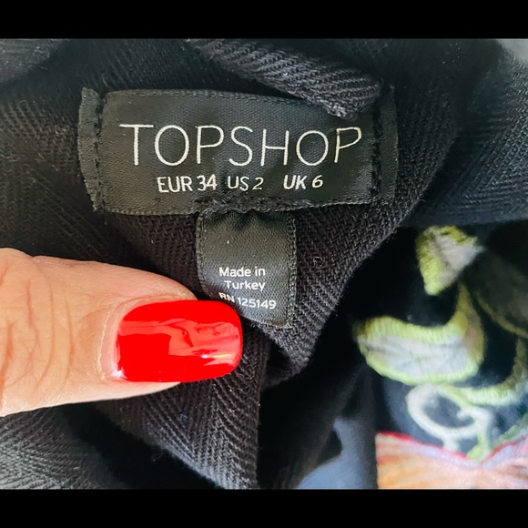 TOPSHOP FLORAL embroidery Black Jacket with Beautiful Coral/Red/Orange Flower! - Picture 8 of 8